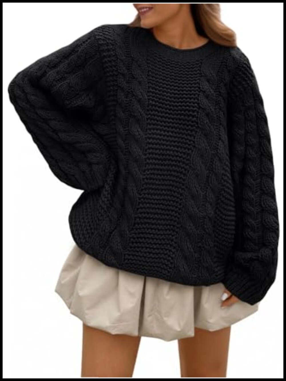 Oversized Cable Knit Sweater Women's Cozy Fall Pullover Cotton Acrylic